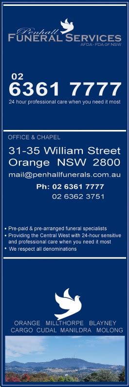 penhall funeral home orange funeral notices  Thursday 29th June 2023